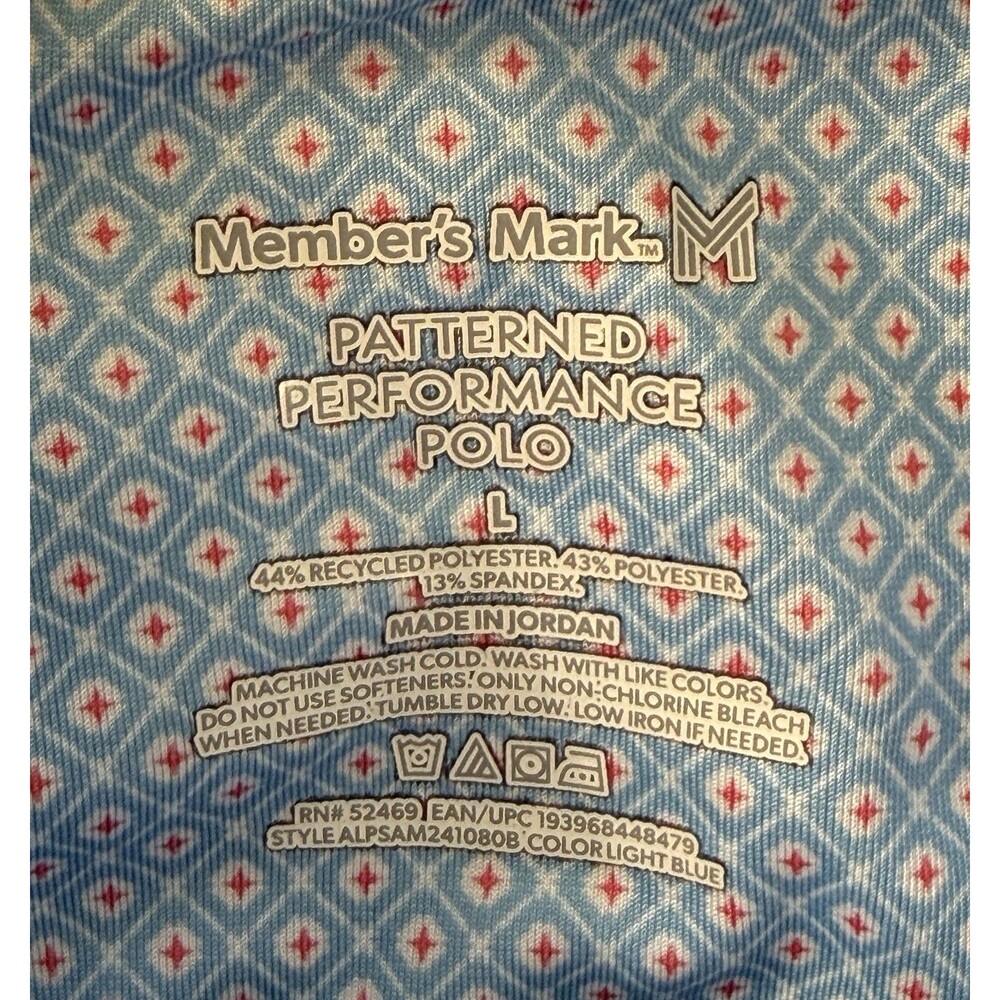 Lot Of 2 Member's Mark Pattern Performance Golf Polo Men’s Size Lg Blue Pink AOP - Picture 10 of 13